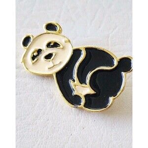 Vintage Beatrix Panda Enamel Gold Tone Brooch Pin 70s
